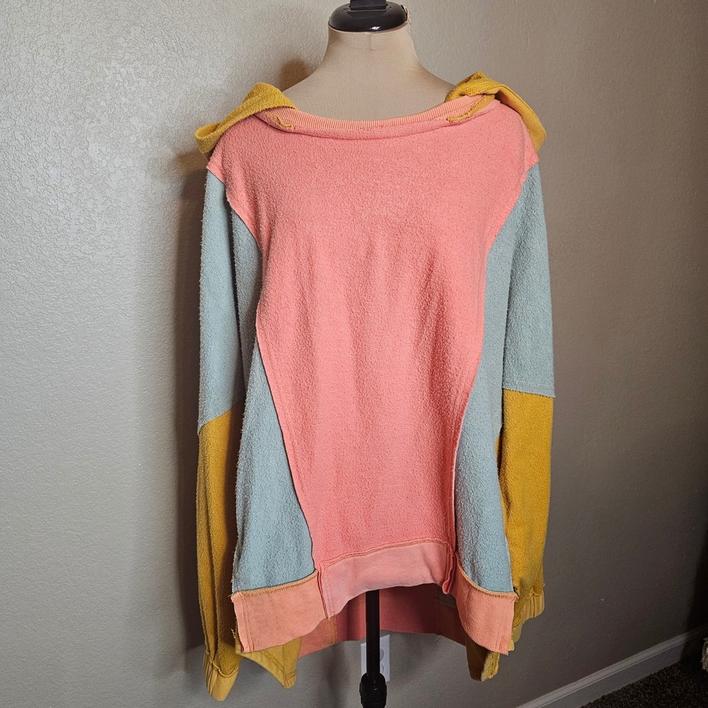 Oli & Hali Patchwork Colorblock Reverse Terry Hoo… - image 1